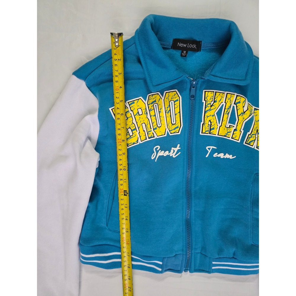 New Look Brooklyn Sport Team Varsity Bomber Jacket Teal Blue White Size M - Picture 8 of 16